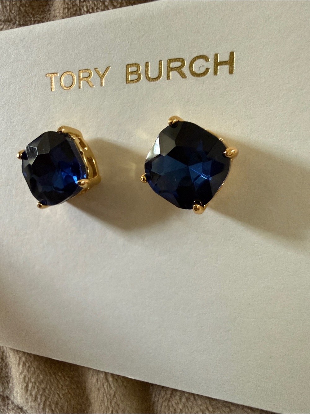 💎💎Gorgeous Tory Burch Denim Blue Crystal Stud Earrings in Gold